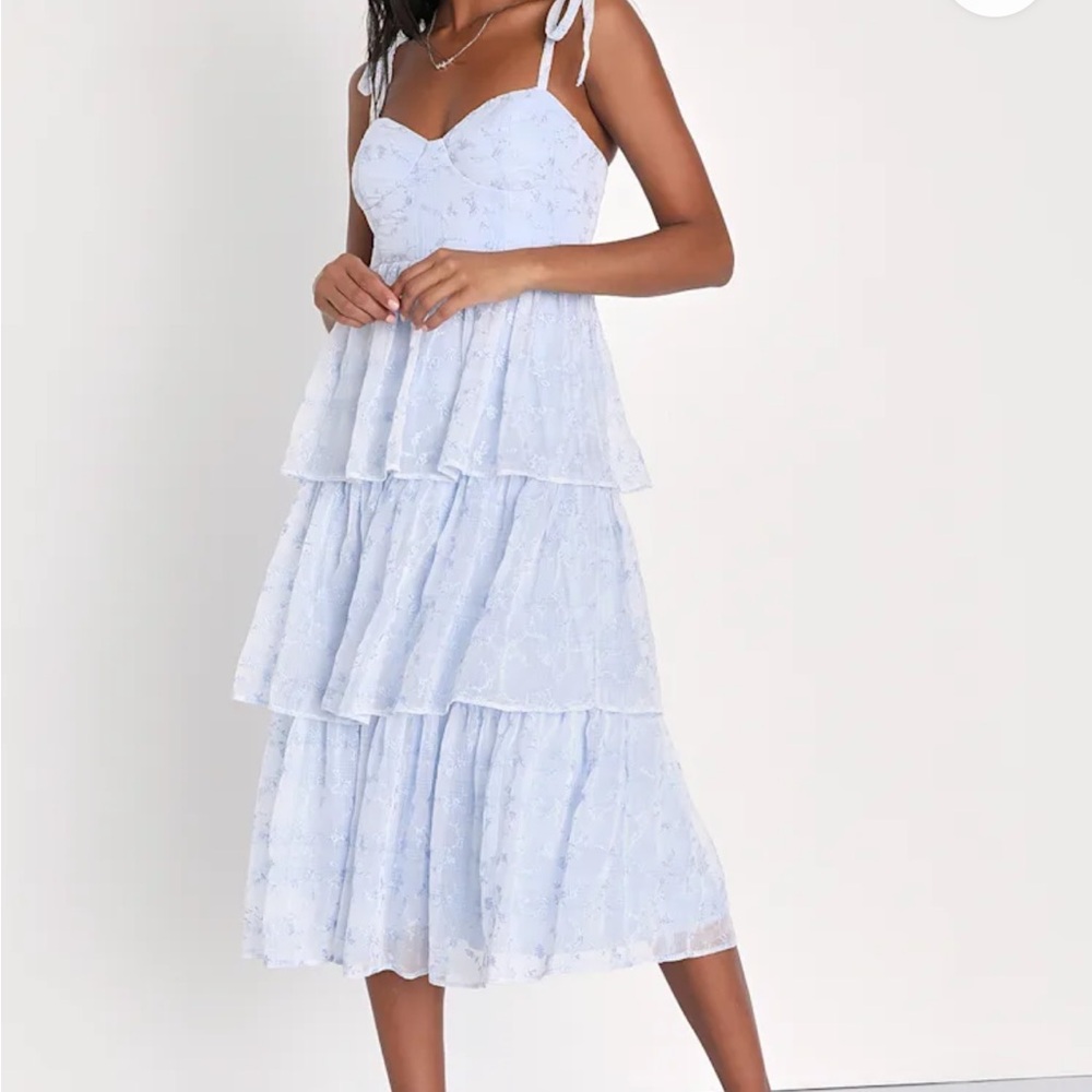 Lulu's Light Blue Tiered Midi Dress